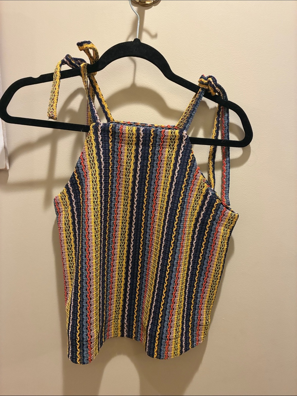 Madewell Striped Knit Tie-Shoulder Halter Tank — Yellow, Navy, Red